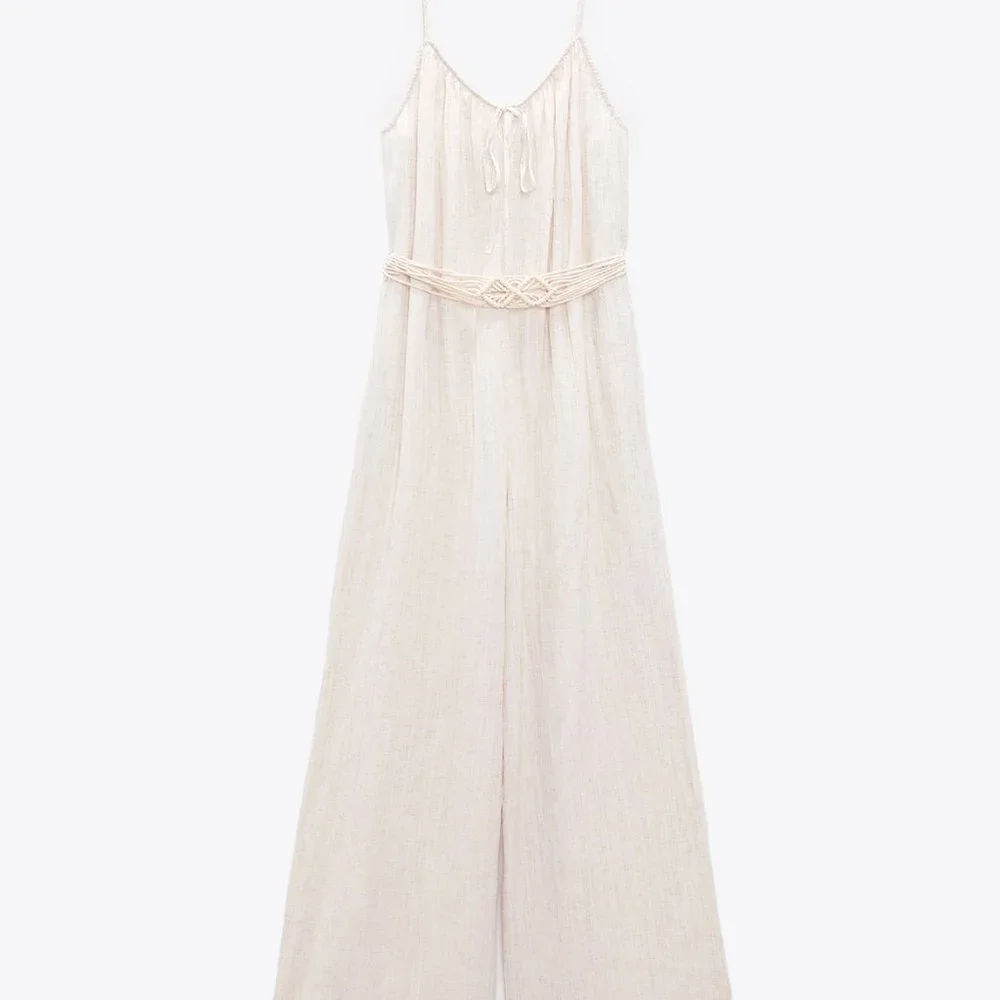 Zara limited edition linen blend braided belted jumpsuit you cannot miss
